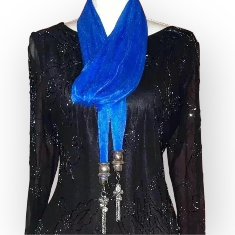FASHION SCARF in Royal Blue w/ Silver Tone Metal and Rhinestone accents
